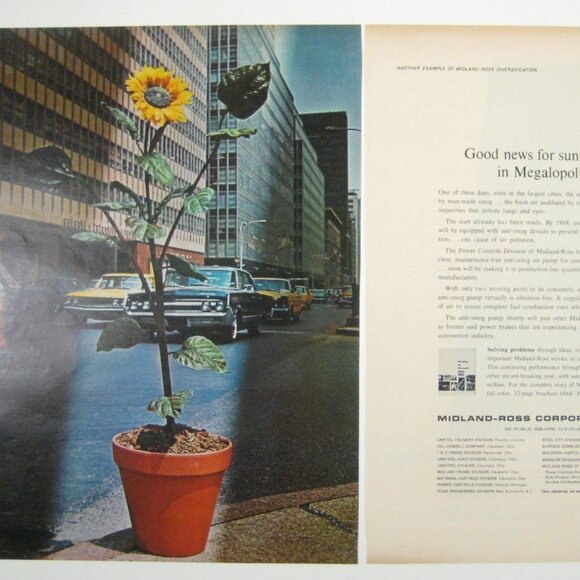Mid Century Midland Ross Corp Sunflower 2 Page Print Ad 1960s Car City Building - Picture 2 of 2
